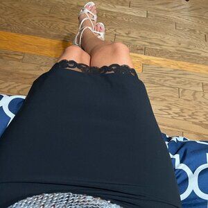 Trina Turk Black Career Skirt with Hidden Lace Hem Detail - sz 8